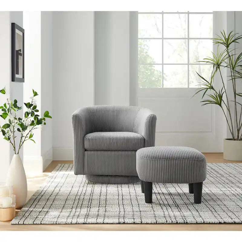 Sillón giratorio moderno gris de 26,4 con otomana