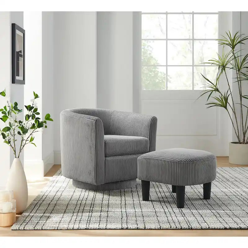 Sillón giratorio moderno gris de 26,4 con otomana