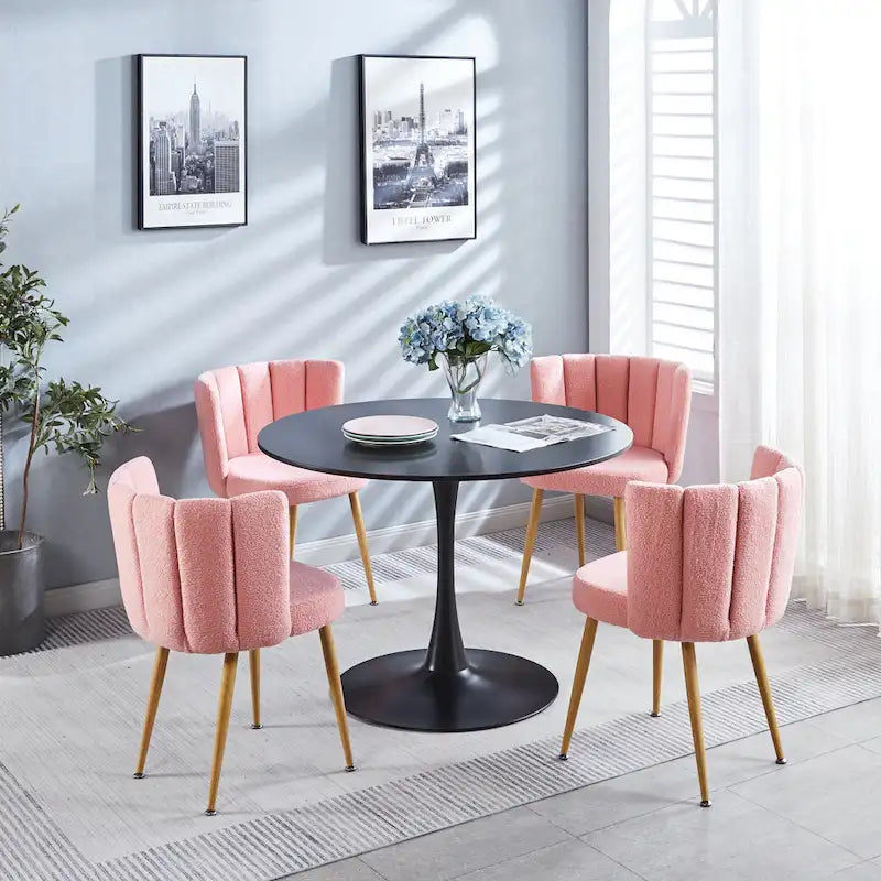 Juego de 2 sillas de comedor tapizadas con cojín de pelo corto y patas de metal