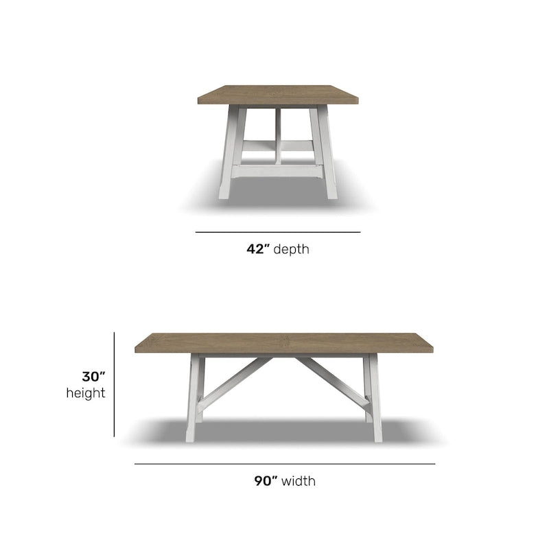 Mesa de comedor rectangular de madera blanca - 90 x 30 x 42