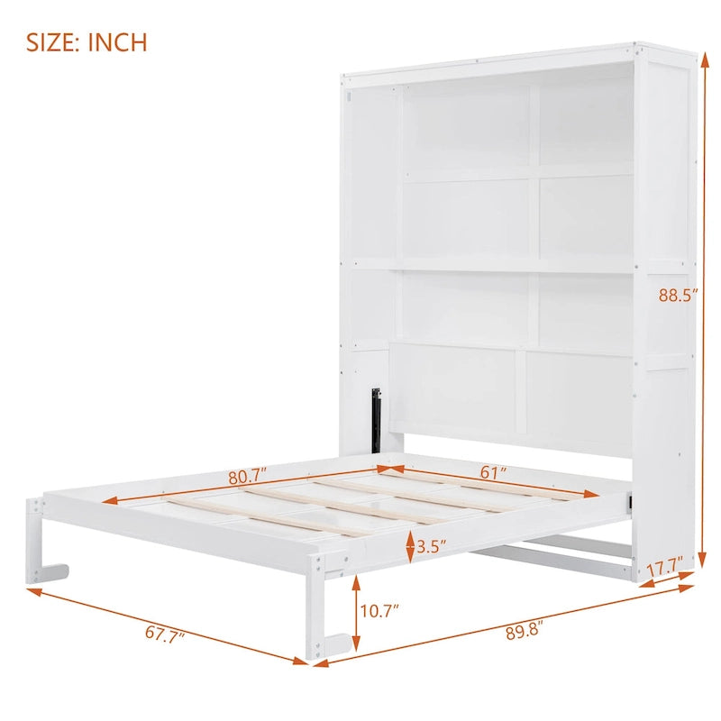 Cama de pared Murphy de tamaño Queen con estantes