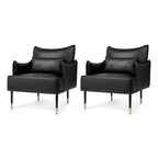 Sillón Moderno de Mediados de Siglo de Piel Sintética con Bolsillo Lateral (Juego de 2)
