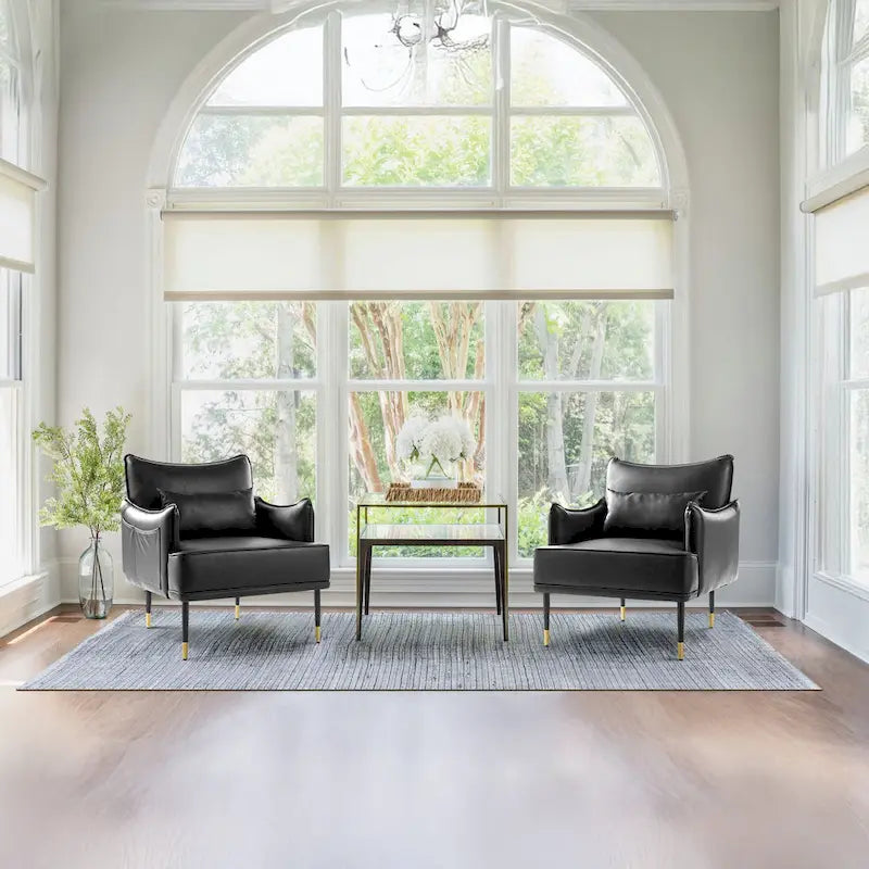Sillón Moderno de Mediados de Siglo de Piel Sintética con Bolsillo Lateral (Juego de 2)