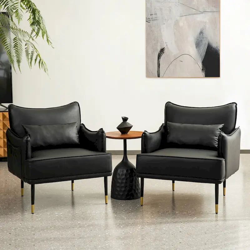 Sillón Moderno de Mediados de Siglo de Piel Sintética con Bolsillo Lateral (Juego de 2)