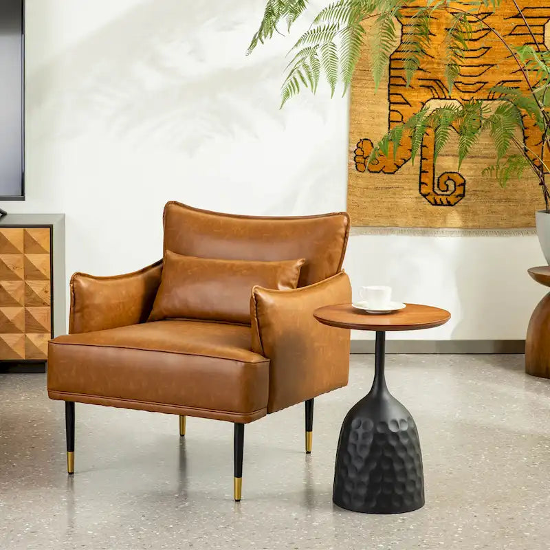 Sillón Moderno de Mediados de Siglo de Piel Sintética con Bolsillo Lateral (Juego de 2)