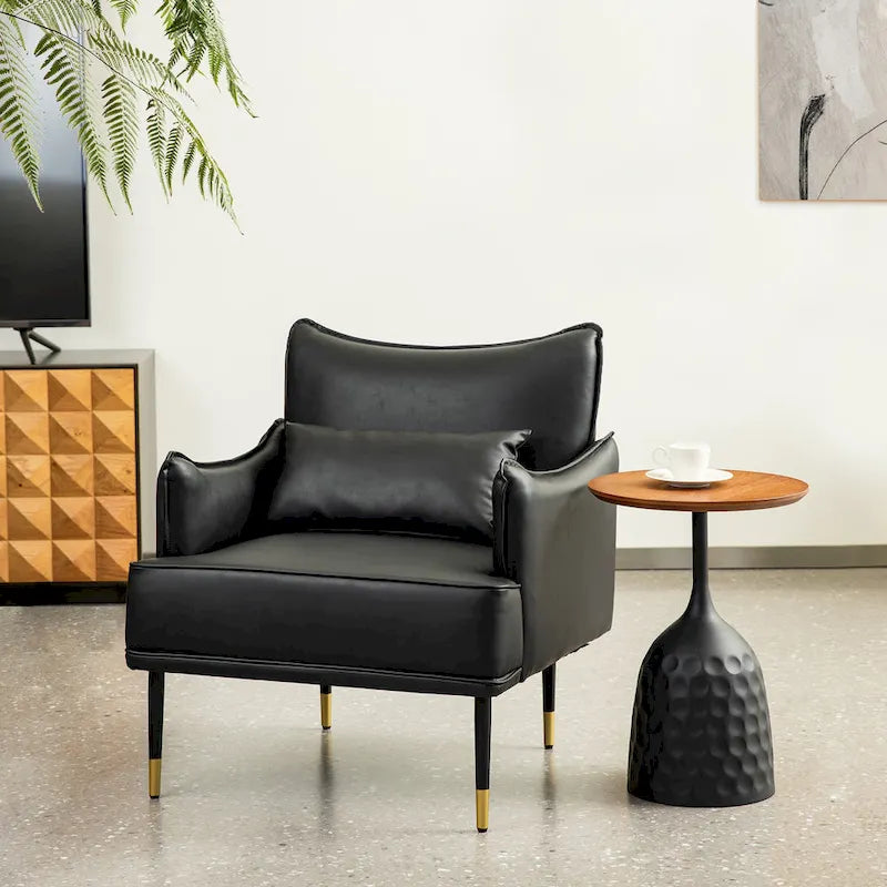 Sillón Moderno de Mediados de Siglo de Piel Sintética con Bolsillo Lateral (Juego de 2)