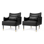 Sillón Moderno de Mediados de Siglo de Piel Sintética con Bolsillo Lateral (Juego de 2)