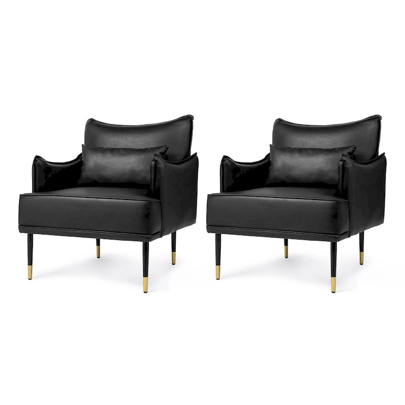 Sillón Moderno de Mediados de Siglo de Piel Sintética con Bolsillo Lateral (Juego de 2)