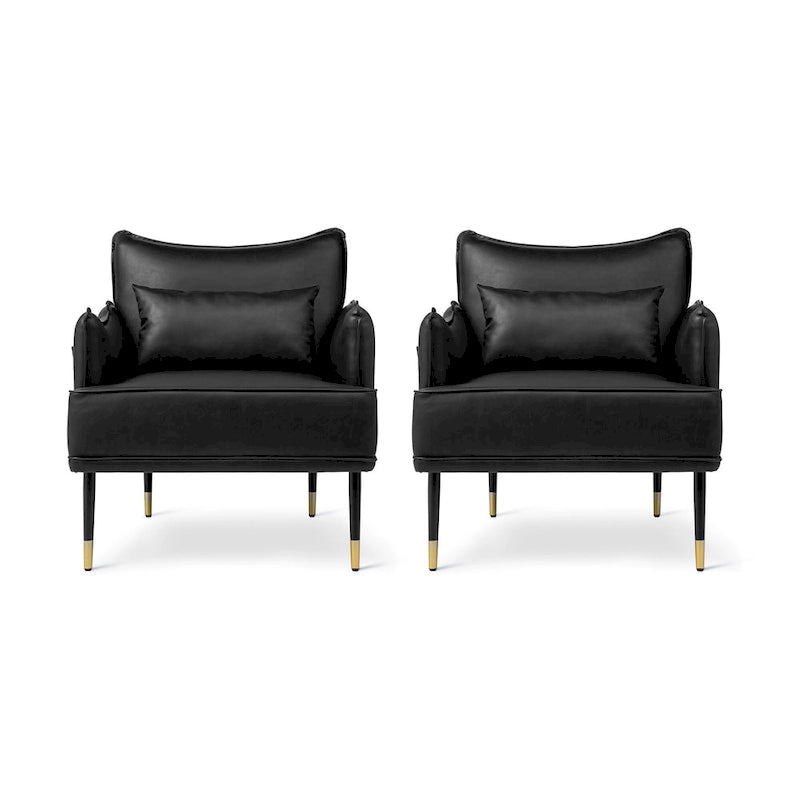 Sillón Moderno de Mediados de Siglo de Piel Sintética con Bolsillo Lateral (Juego de 2)