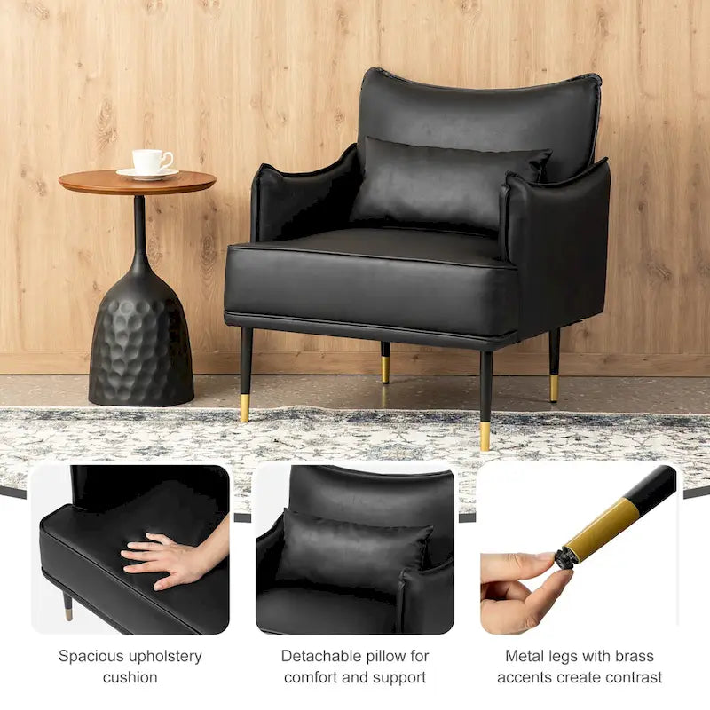 Sillón Moderno de Mediados de Siglo de Piel Sintética con Bolsillo Lateral (Juego de 2)