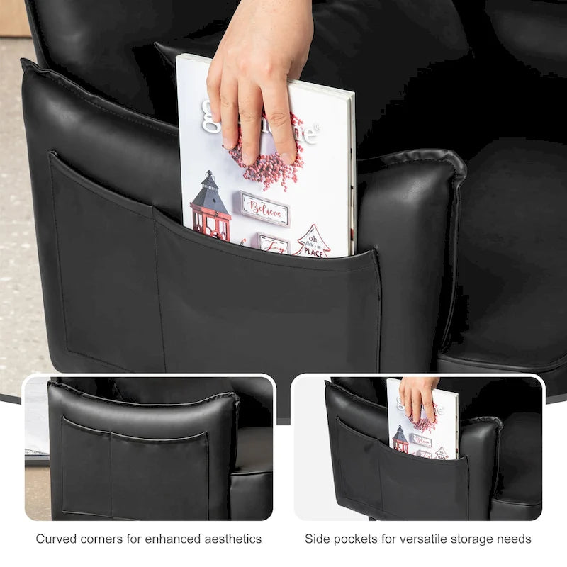 Sillón Moderno de Mediados de Siglo de Piel Sintética con Bolsillo Lateral (Juego de 2)