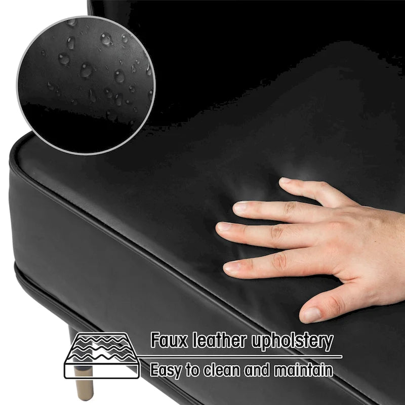 Sillón Moderno de Mediados de Siglo de Piel Sintética con Bolsillo Lateral (Juego de 2)