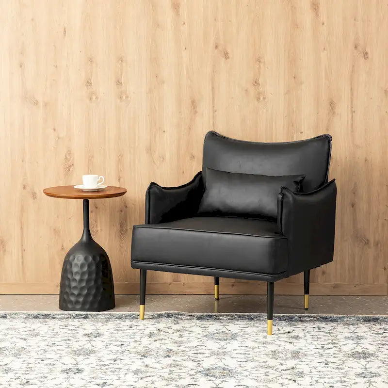 Sillón Moderno de Mediados de Siglo de Piel Sintética con Bolsillo Lateral (Juego de 2)