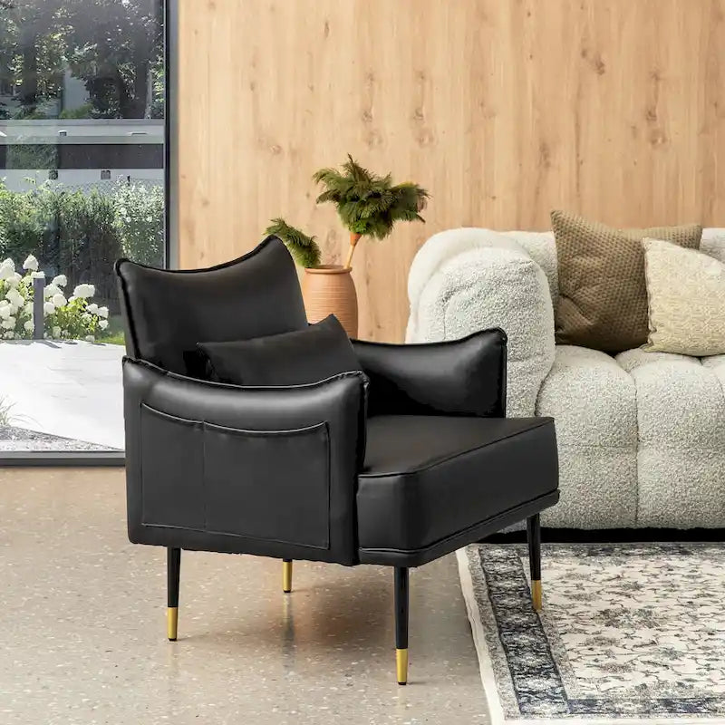 Sillón Moderno de Mediados de Siglo de Piel Sintética con Bolsillo Lateral (Juego de 2)
