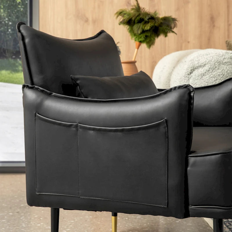 Sillón Moderno de Mediados de Siglo de Piel Sintética con Bolsillo Lateral (Juego de 2)