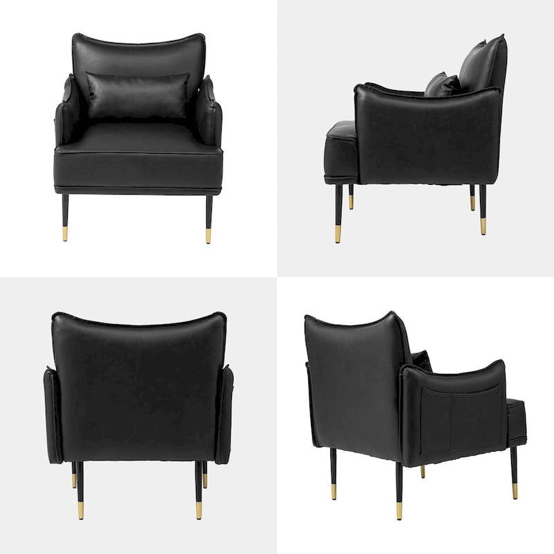 Sillón Moderno de Mediados de Siglo de Piel Sintética con Bolsillo Lateral (Juego de 2)