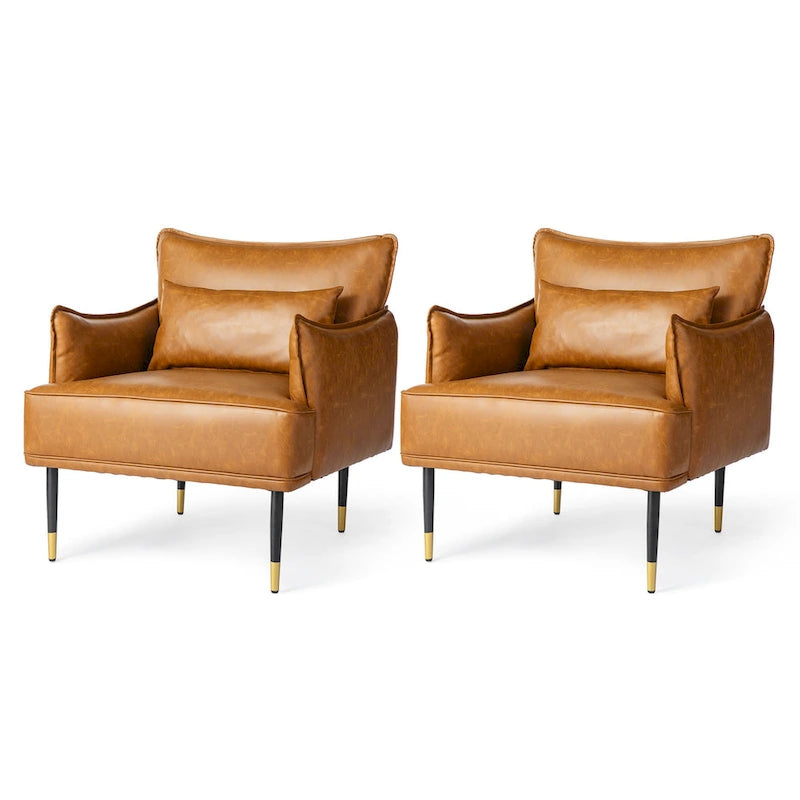 Sillón Moderno de Mediados de Siglo de Piel Sintética con Bolsillo Lateral (Juego de 2)