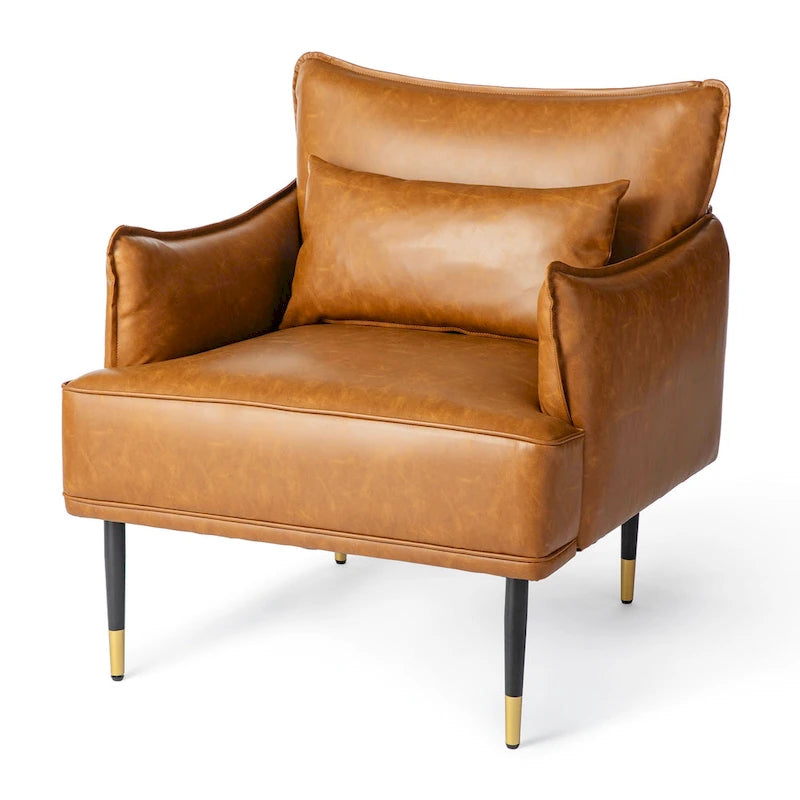 Sillón Moderno de Mediados de Siglo de Piel Sintética con Bolsillo Lateral (Juego de 2)