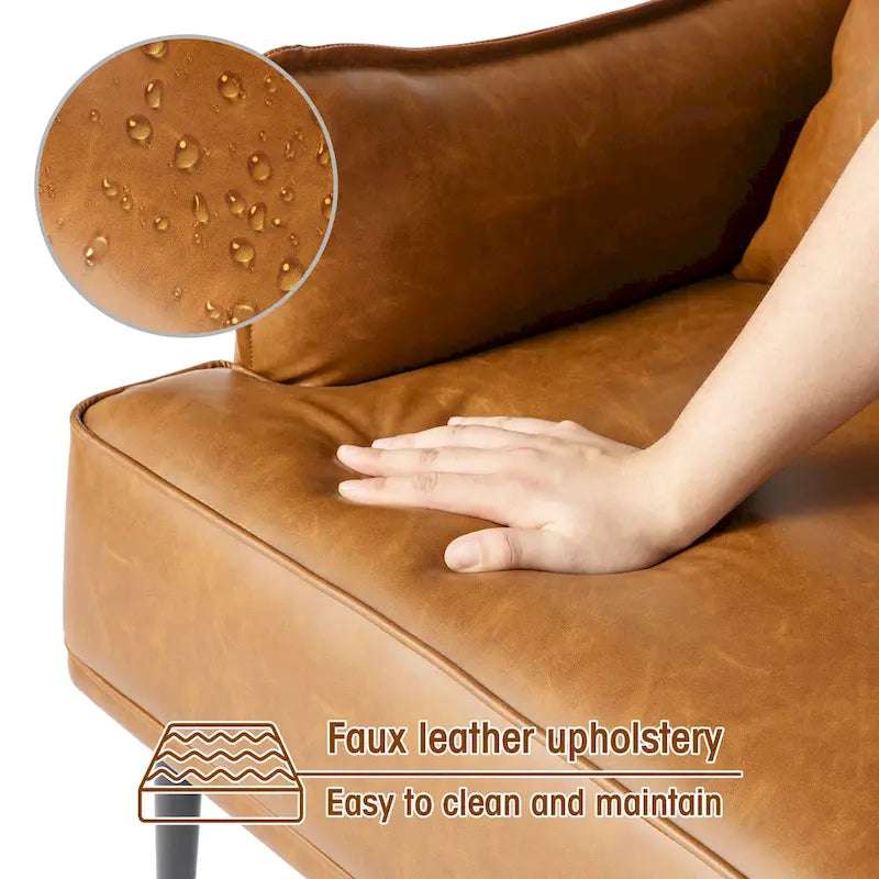 Sillón Moderno de Mediados de Siglo de Piel Sintética con Bolsillo Lateral (Juego de 2)