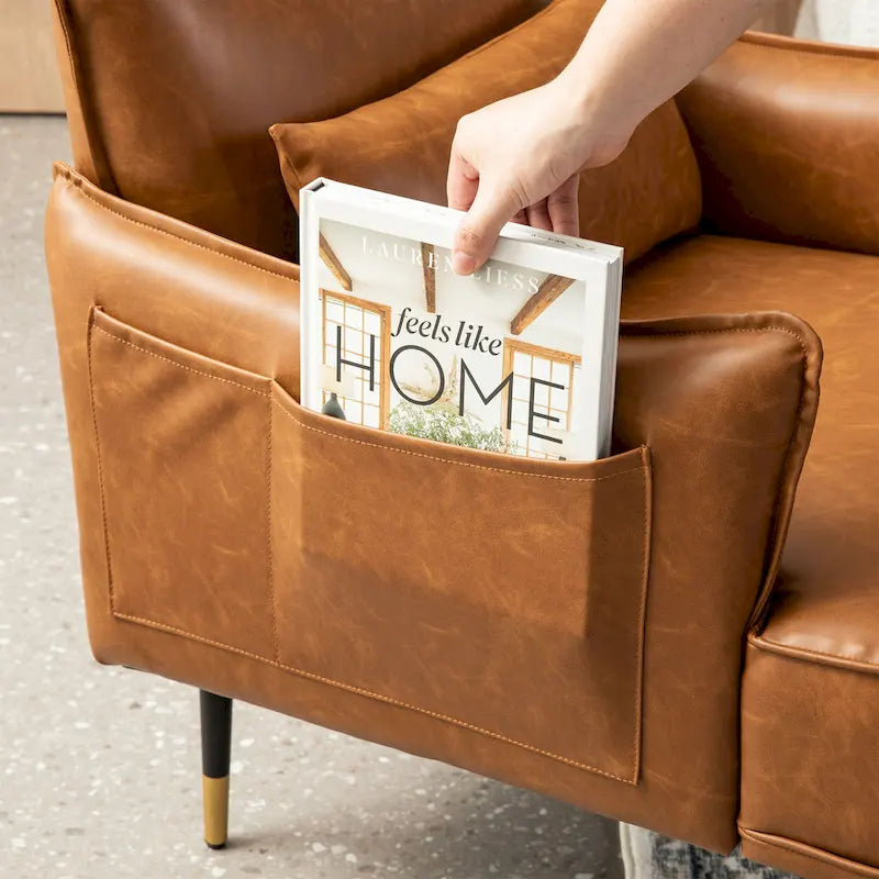 Sillón Moderno de Mediados de Siglo de Piel Sintética con Bolsillo Lateral (Juego de 2)