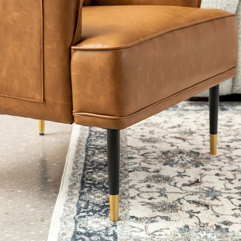 Sillón Moderno de Mediados de Siglo de Piel Sintética con Bolsillo Lateral (Juego de 2)