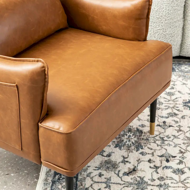 Sillón Moderno de Mediados de Siglo de Piel Sintética con Bolsillo Lateral (Juego de 2)
