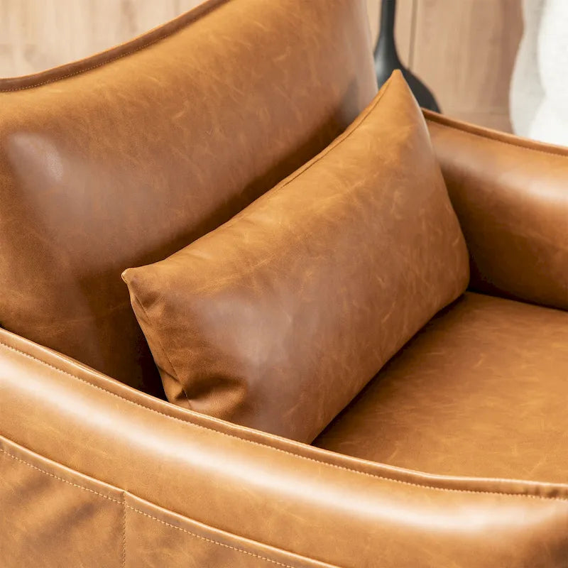 Sillón Moderno de Mediados de Siglo de Piel Sintética con Bolsillo Lateral (Juego de 2)