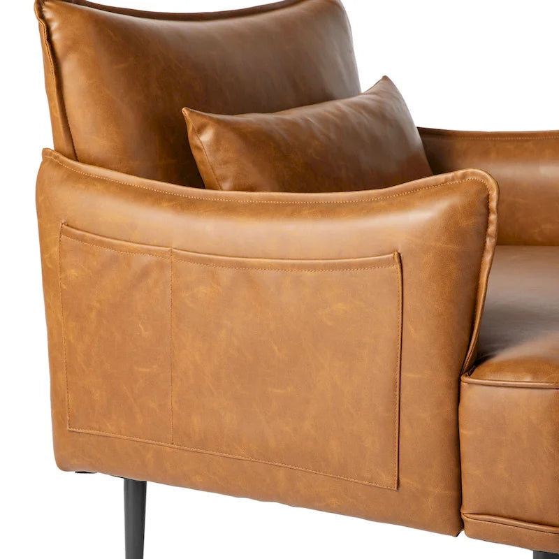 Sillón Moderno de Mediados de Siglo de Piel Sintética con Bolsillo Lateral (Juego de 2)