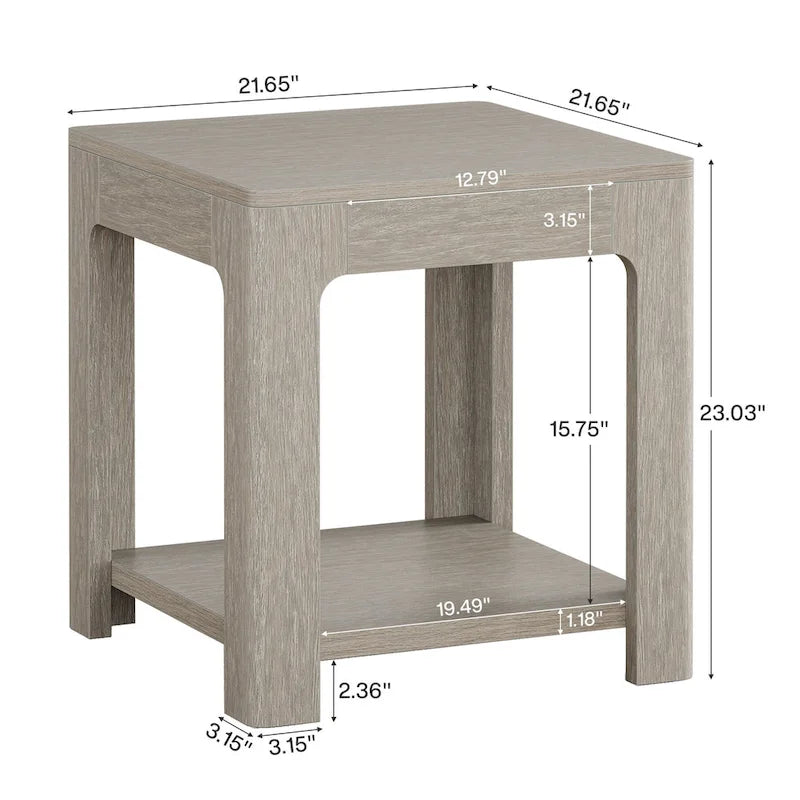 Mesa auxiliar de madera de 2 niveles con almacenamiento
