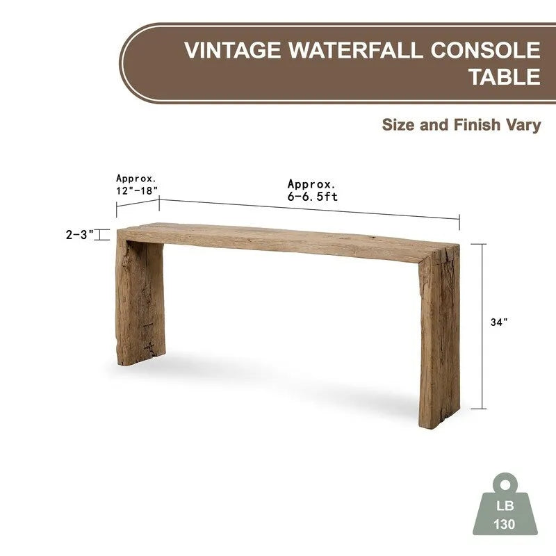Aprox. 1.8-2 m de largo Mesa consola vintage tipo cascada de madera natural desgastada (el tamaño y el acabado pueden variar)