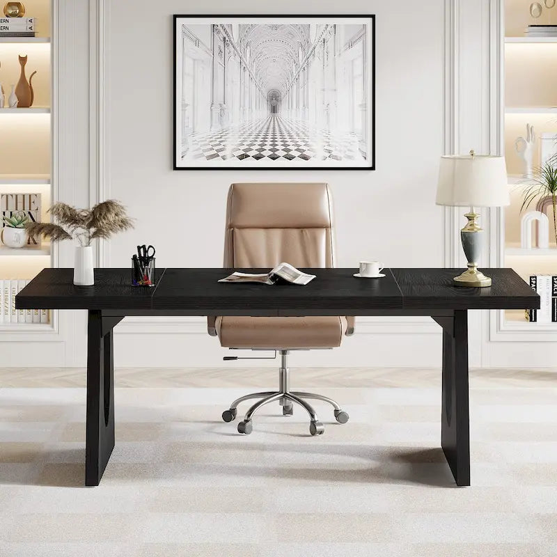 Escritorio ejecutivo rectangular para ordenador de oficina de 70,9 pulgadas con superficie de trabajo grande
