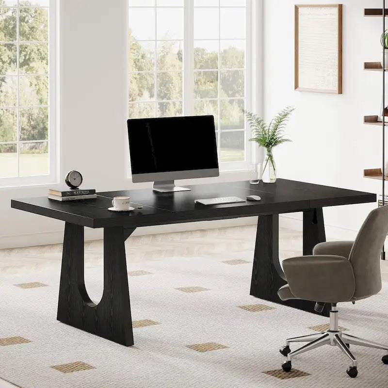Escritorio ejecutivo rectangular para ordenador de oficina de 70,9 pulgadas con superficie de trabajo grande