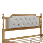 Base de cama matrimonial con cabecero tapizado capitoné y listones de madera de pino
