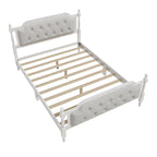 Base de cama matrimonial con cabecero tapizado capitoné y listones de madera de pino