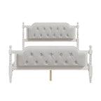 Base de cama matrimonial con cabecero tapizado capitoné y listones de madera de pino