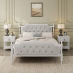 Base de cama matrimonial con cabecero tapizado capitoné y listones de madera de pino