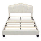 Cama tapizada Sherpa tamaño matrimonial con cabecero floral con LED