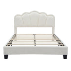 Cama tapizada Sherpa tamaño matrimonial con cabecero floral con LED