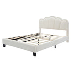 Cama tapizada Sherpa tamaño matrimonial con cabecero floral con LED
