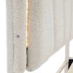 Cama tapizada Sherpa tamaño matrimonial con cabecero floral con LED