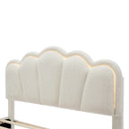Cama tapizada Sherpa tamaño matrimonial con cabecero floral con LED