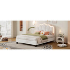 Cama tapizada Sherpa tamaño matrimonial con cabecero floral con LED