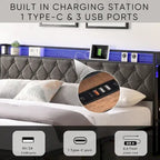 Armazón de cama tapizado tamaño King con cabecero LED y almacenamiento