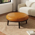 Puf de cuero de plena flor cuadrado de 34.5" con patas de madera maciza