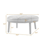 Puf de cuero de plena flor cuadrado de 34.5" con patas de madera maciza