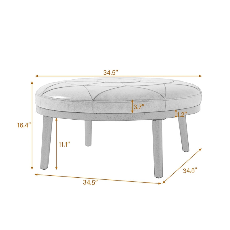 Puf de cuero de plena flor cuadrado de 34.5" con patas de madera maciza