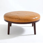 Puf de cuero de plena flor cuadrado de 34.5" con patas de madera maciza