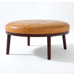Puf de cuero de plena flor cuadrado de 34.5" con patas de madera maciza