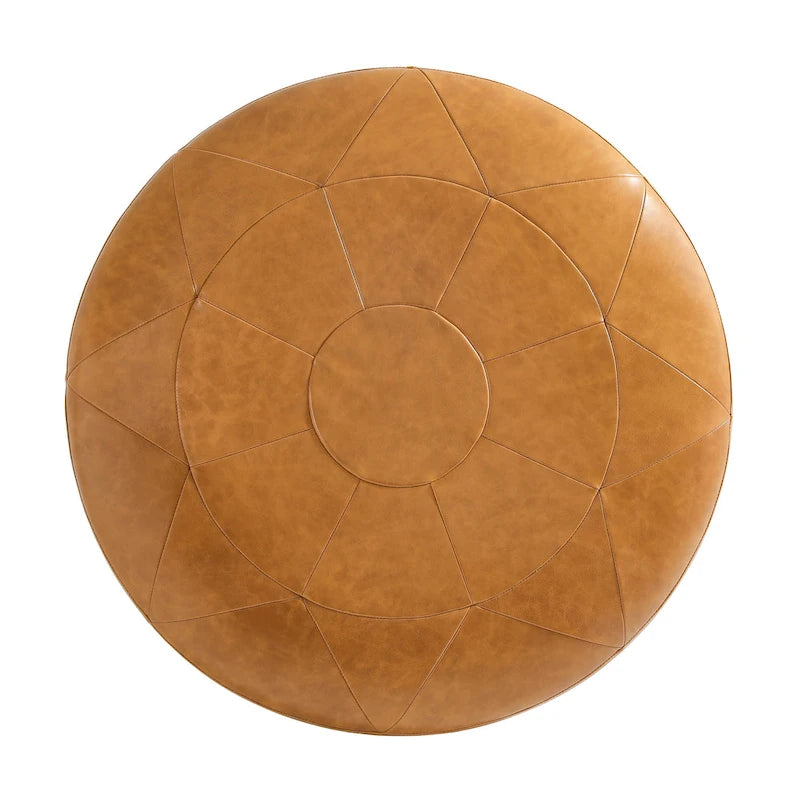 Puf de cuero de plena flor cuadrado de 34.5" con patas de madera maciza
