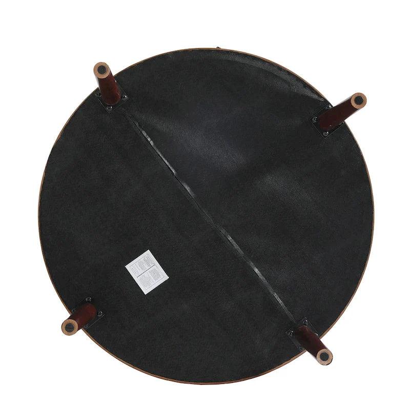 Puf de cuero de plena flor cuadrado de 34.5" con patas de madera maciza